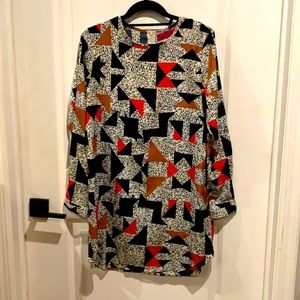 Retro Print Silky Shift Dress